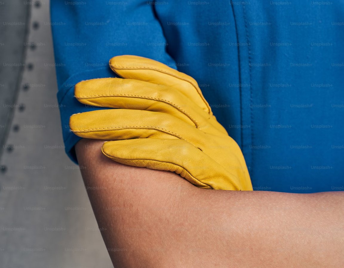 Construction worker wearing gloves