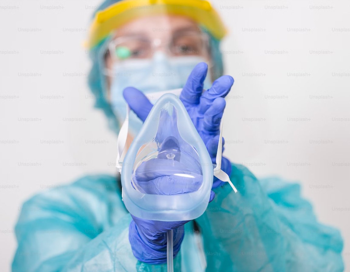 Healthcare worker wearing a respirator